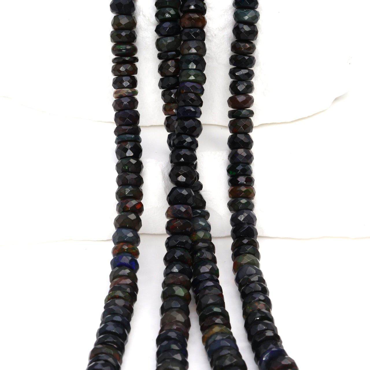 Black Ethiopian Opal 4mm - 5.5mm Hand Faceted Rondelles Bead Strand
