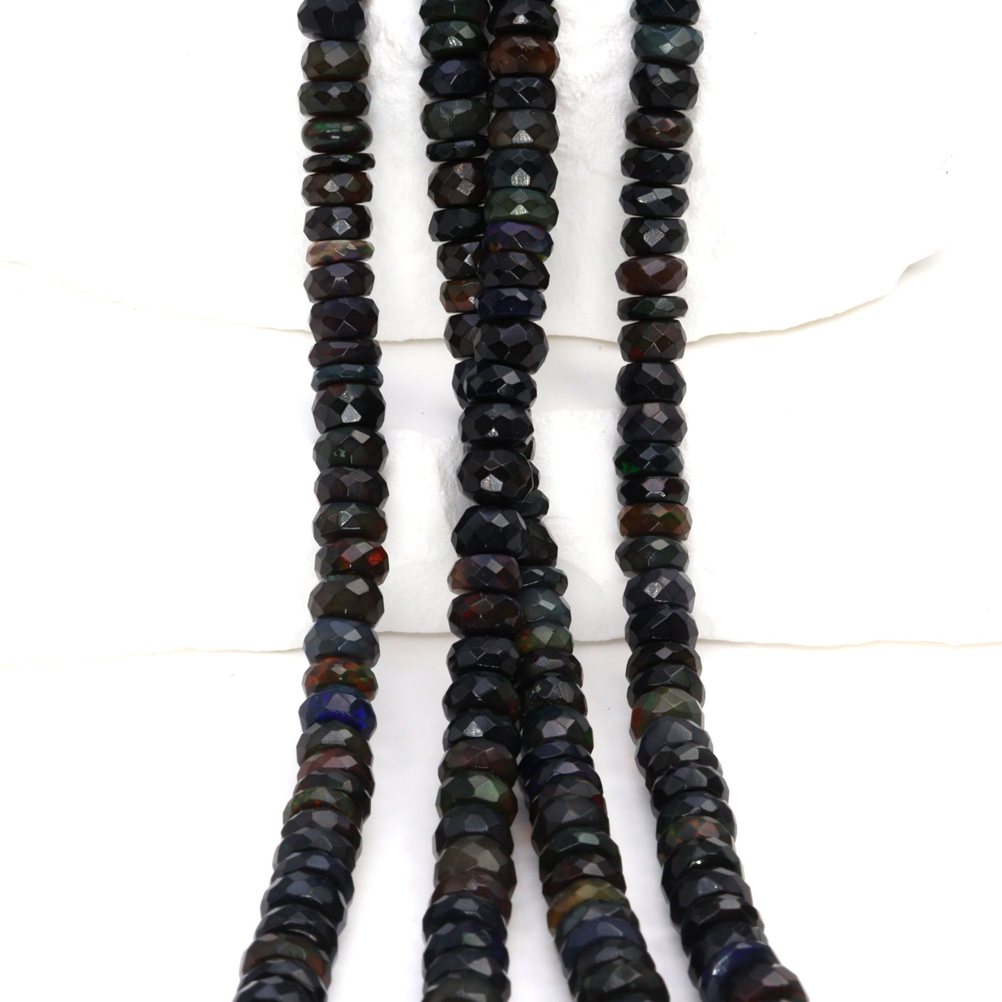 Black Ethiopian Opal 4mm - 5.5mm Hand Faceted Rondelles Bead Strand