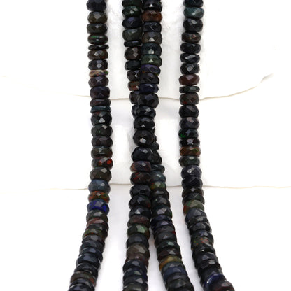 Black Ethiopian Opal 4mm - 5.5mm Hand Faceted Rondelles Bead Strand
