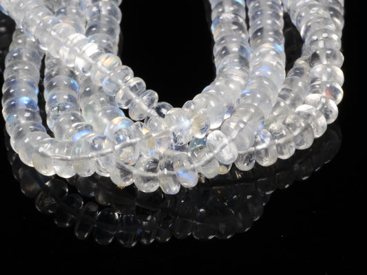 AAA Blue Rainbow Moonstone 5.5mm Smooth Rondelles Bead Strand