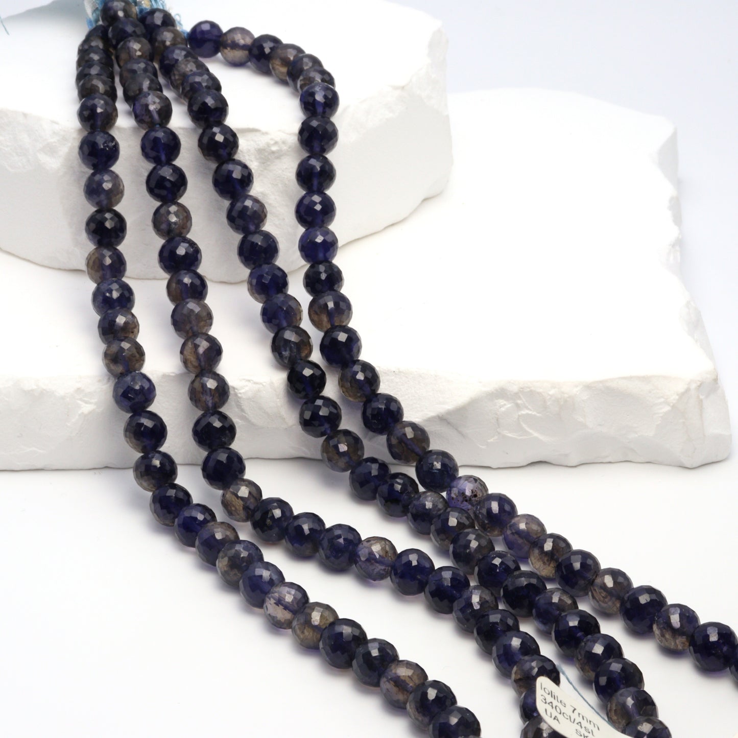 Blue Iolite 7mm Faceted Rounds Bead Strand
