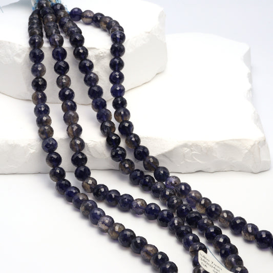 Blue Iolite 7mm Faceted Rounds Bead Strand