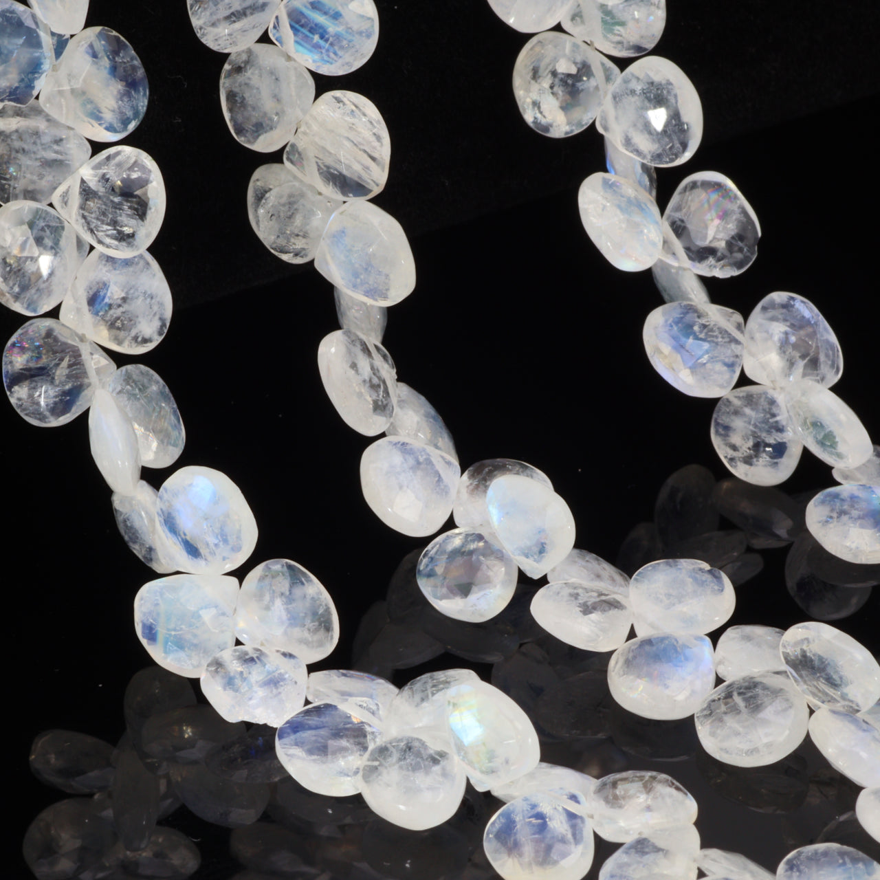 Blue Rainbow Moonstone 8mm Faceted Heart Shaped Briolettes