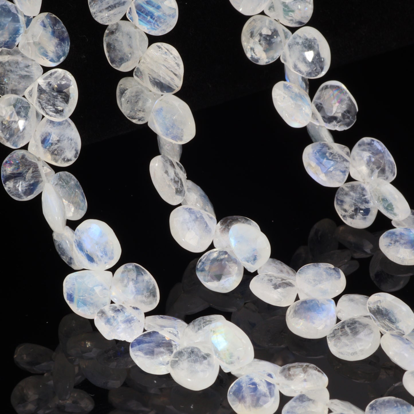 Blue Rainbow Moonstone 8mm Faceted Heart Shaped Briolettes