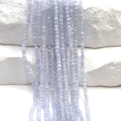 Natural Blue Chalcedony 2mm Faceted Rounds Bead Strand