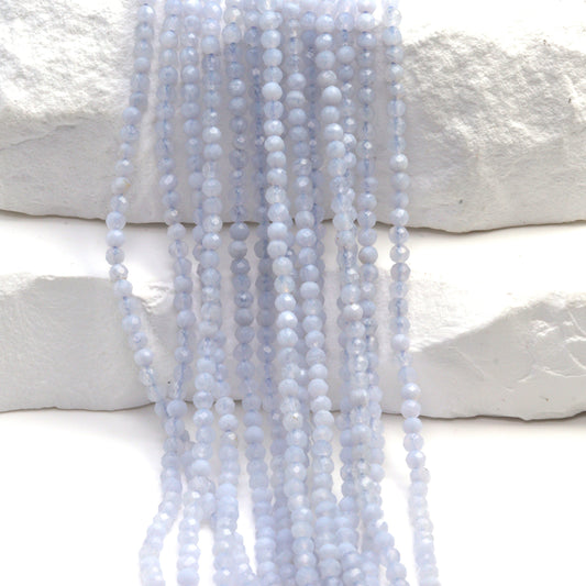 Natural Blue Chalcedony 2mm Faceted Rounds Bead Strand