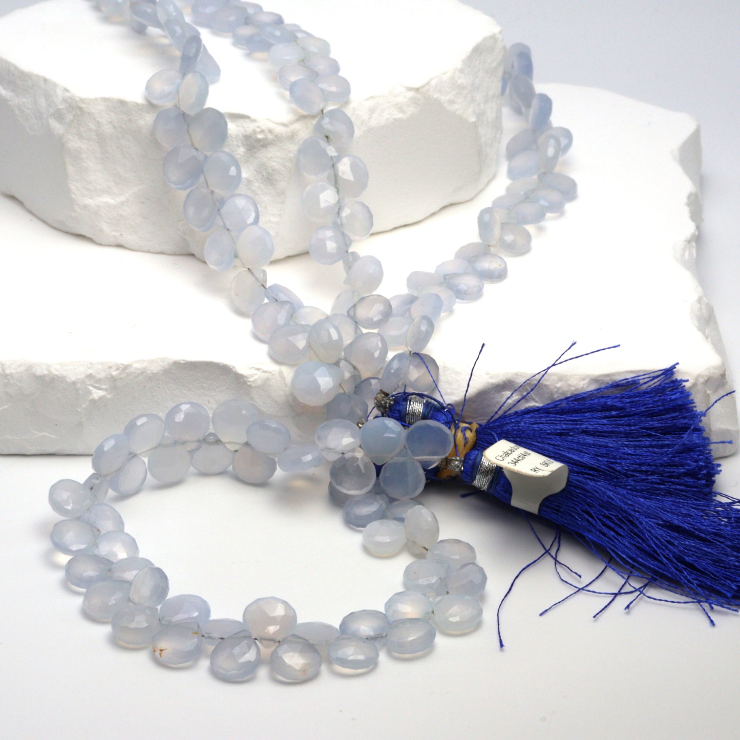 Natural Blue Chalcedony 8mm Faceted Heart Shaped Briolettes Bead Strand