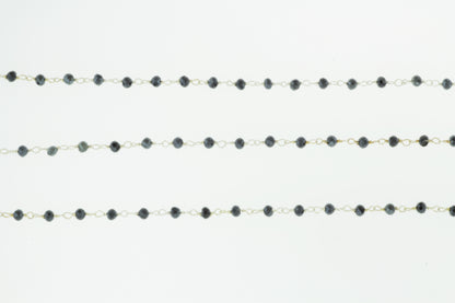 Coated Black Spinel 2mm Faceted Rondelles Rosary Chain Sterling Silver Wire Wrap Chain by the Foot