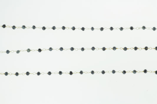 Coated Black Spinel 2mm Faceted Rondelles Rosary Chain Sterling Silver Wire Wrap Chain by the Foot