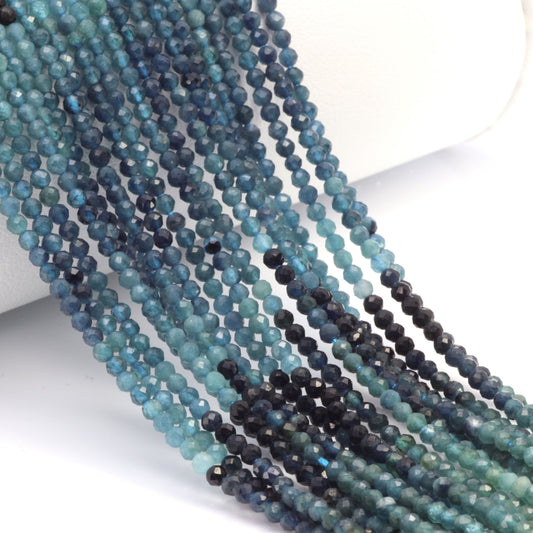 Ombre Blue Tourmaline 2mm Faceted Rounds Bead Strand