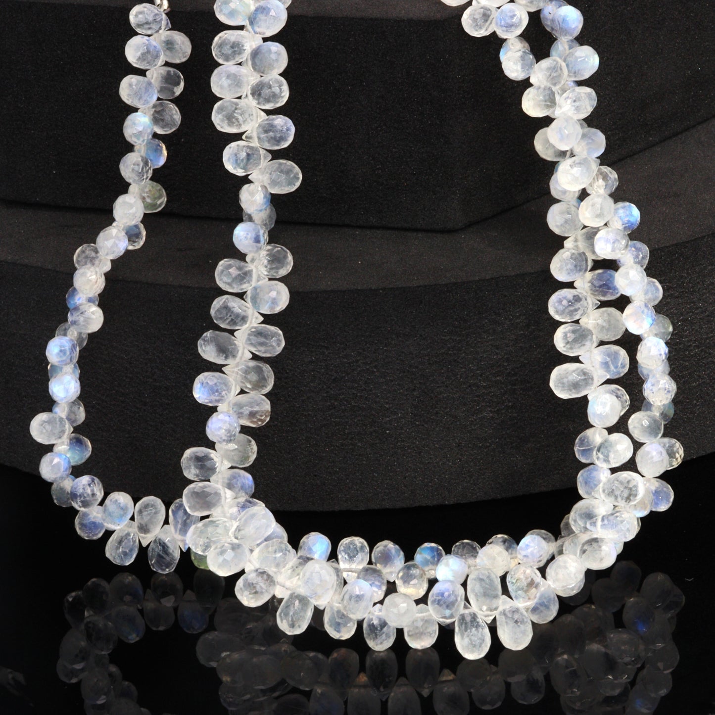 Blue Rainbow Moonstone 6x4mm Faceted Teardrop Briolettes Bead Strand