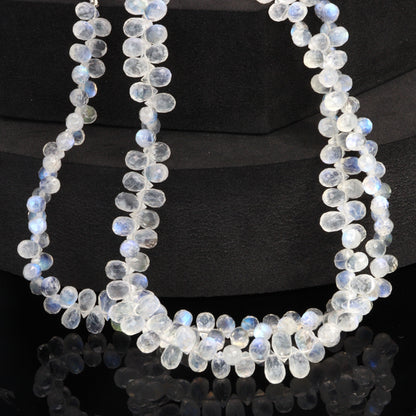 Blue Rainbow Moonstone 6x4mm Faceted Teardrop Briolettes Bead Strand