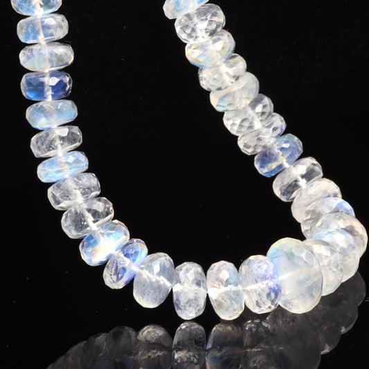 AA Blue Rainbow Moonstone 6.5mm - 9.5mm Faceted Rondelles Bead Strand