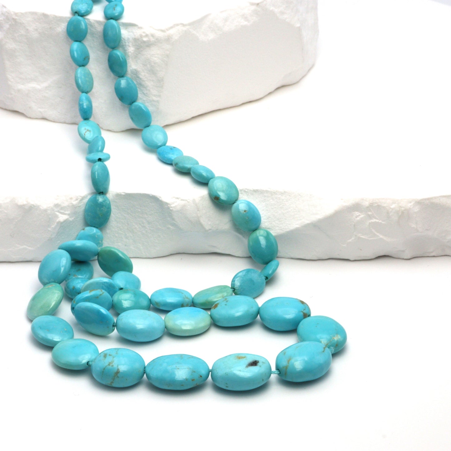AAA Light Blue Turquoise 7x5mm - 12x10mm Smooth Ovals Bead Strand