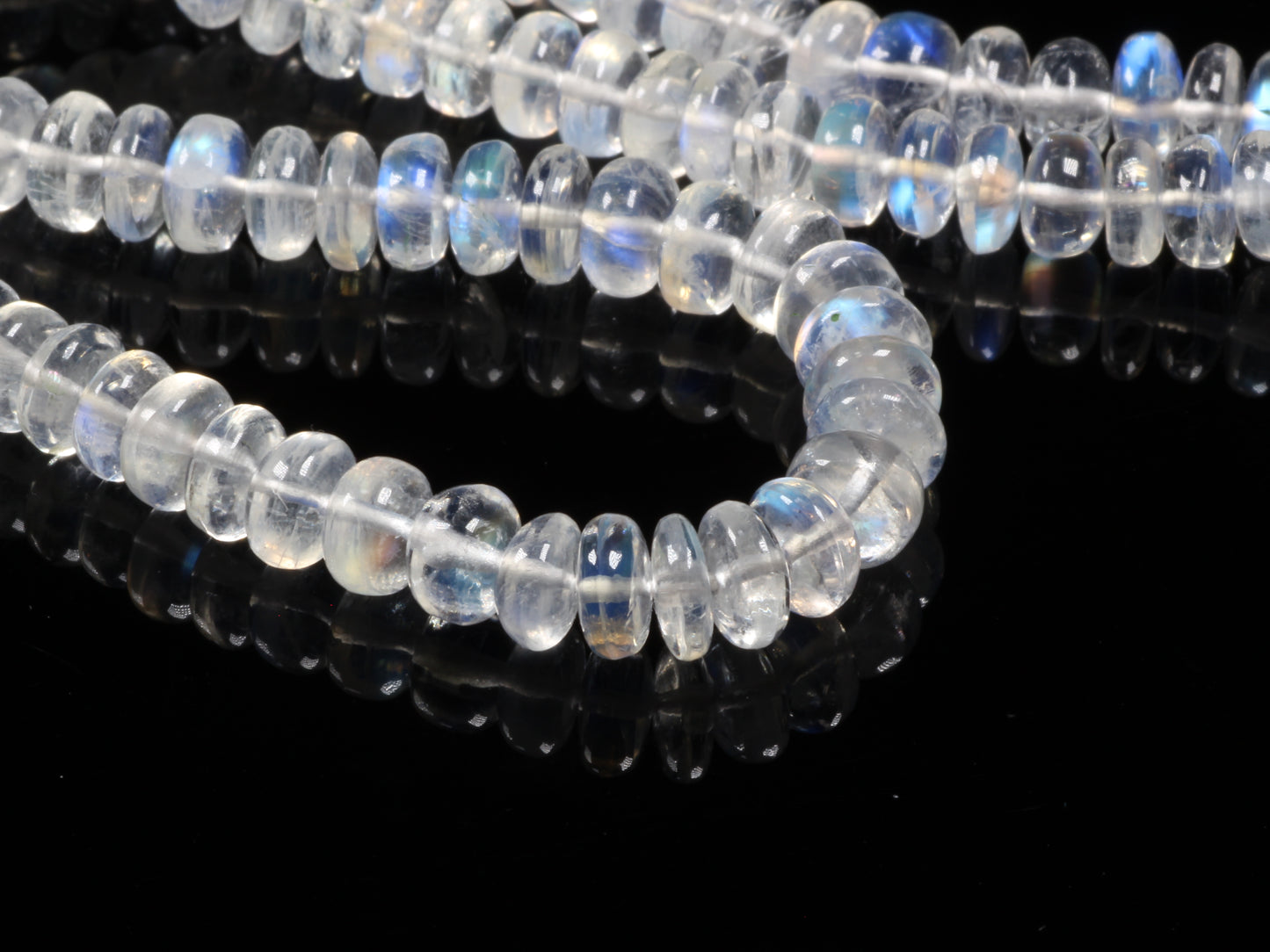 AAA Blue Rainbow Moonstone 6mm Smooth Rondelles Bead Strand