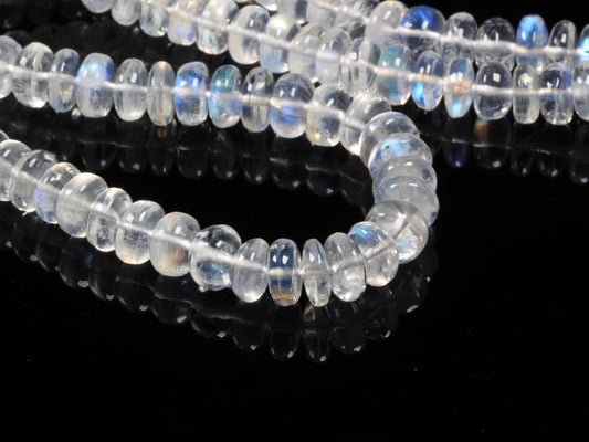 AAA Blue Rainbow Moonstone 6mm Smooth Rondelles Bead Strand