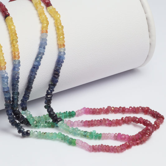 Rainbow Multi Ruby, Emerald, and Sapphire 2.5mm Faceted Rondelles