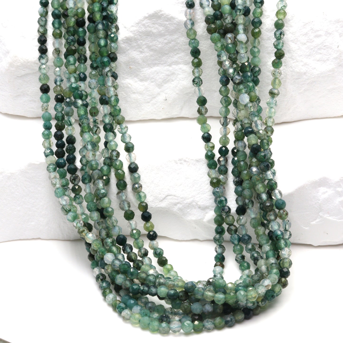 Green Moss Agate 2mm Faceted Rounds Bead Strand