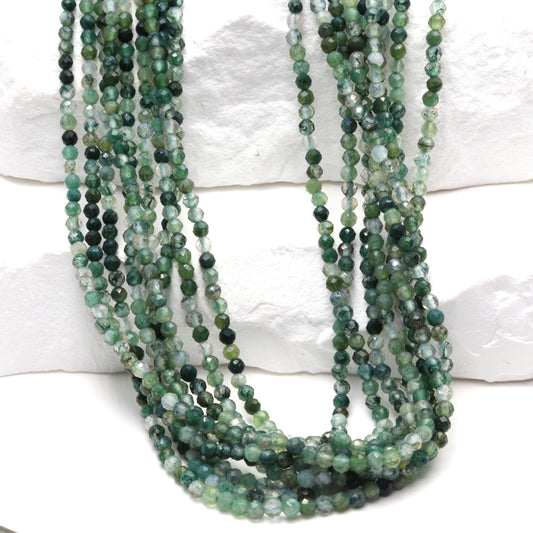 Green Moss Agate 2mm Faceted Rounds Bead Strand