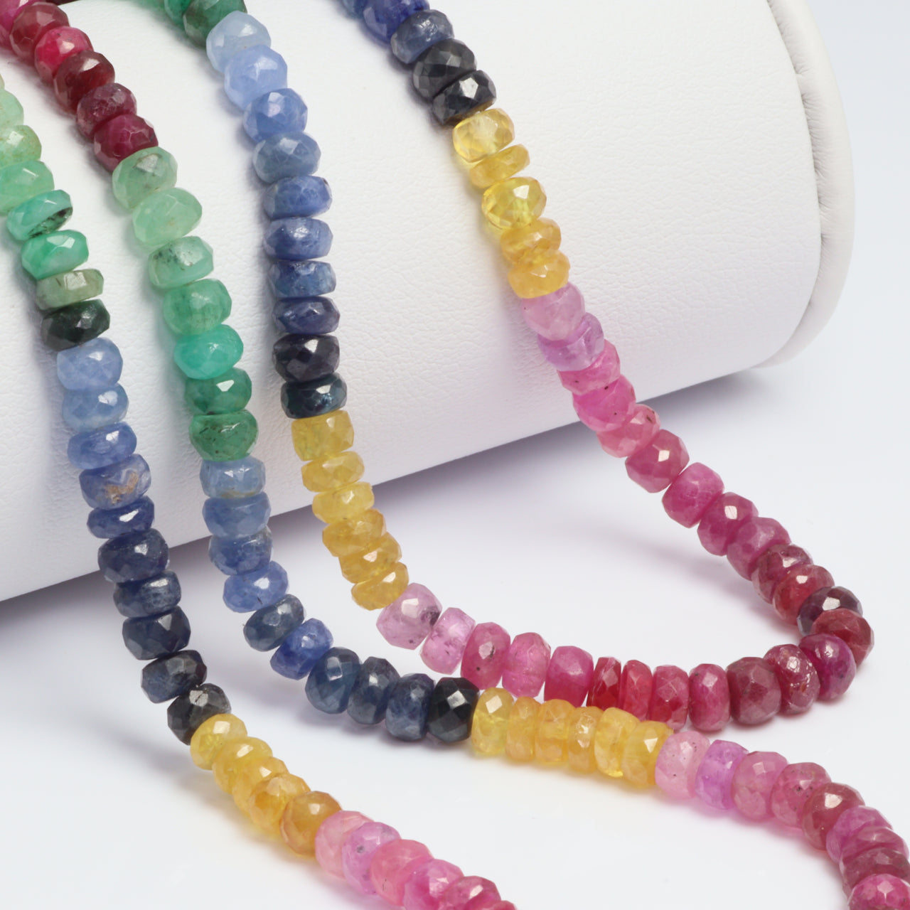 Rainbow Multi Ruby, Emerald, and Sapphire 4mm Faceted Rondelles