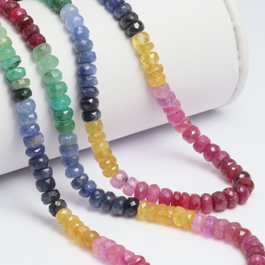 Rainbow Multi Ruby, Emerald, and Sapphire 4mm Faceted Rondelles
