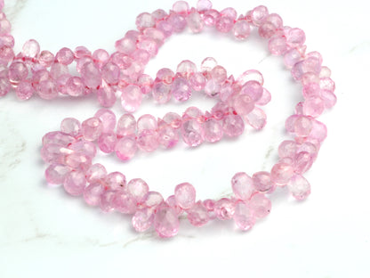 Light Pink Sapphire 4x2mm - 5x3mm Faceted Teardrop Briolettes Bead Strand