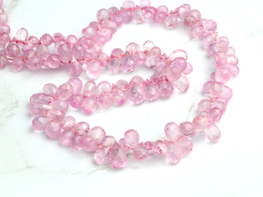 Light Pink Sapphire 4x2mm - 5x3mm Faceted Teardrop Briolettes Bead Strand