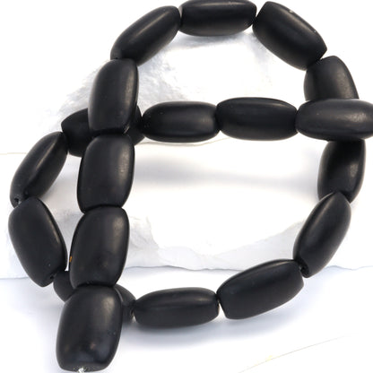 Matte Black Onyx 20x15mm Smooth Cushions Bead Strand