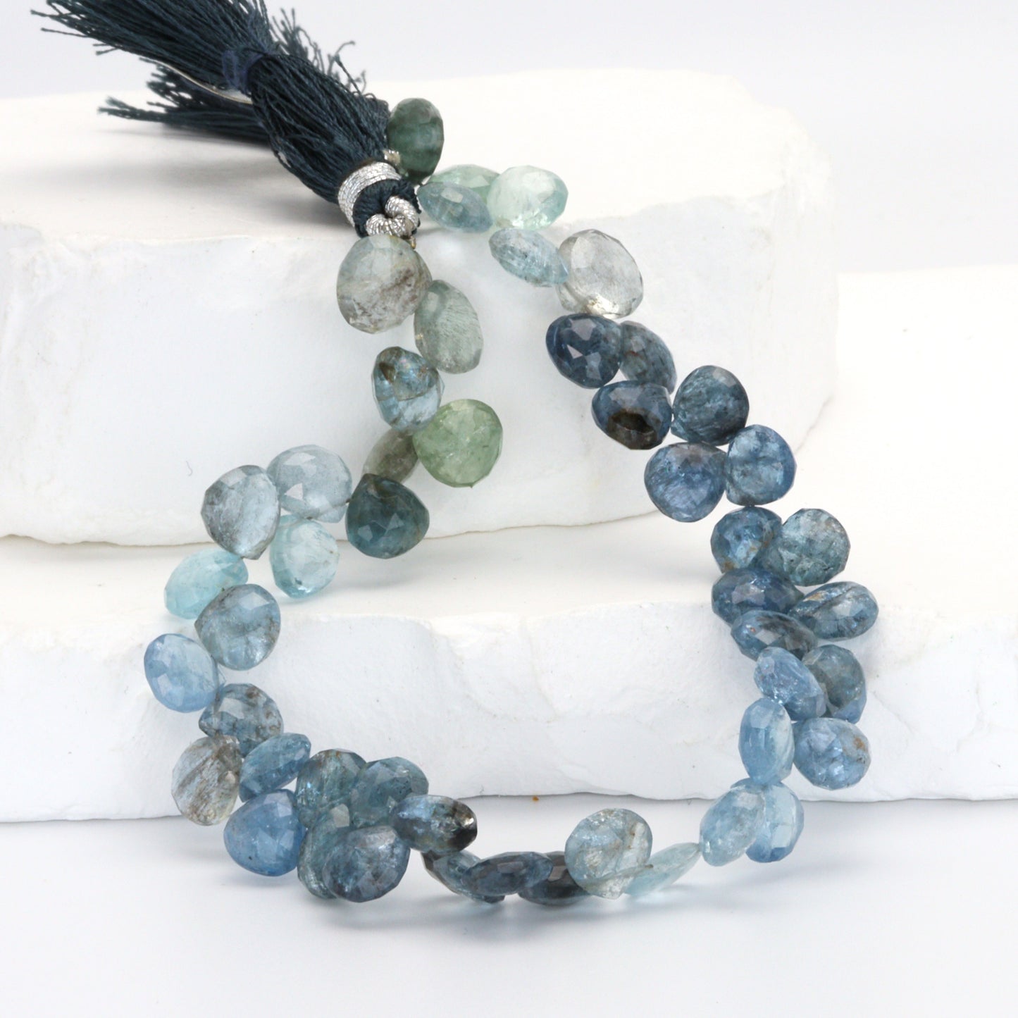 Blue Moss Aquamarine 8mm Faceted Heart Shaped Briolettes