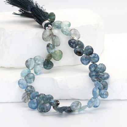 Blue Moss Aquamarine 8mm Faceted Heart Shaped Briolettes