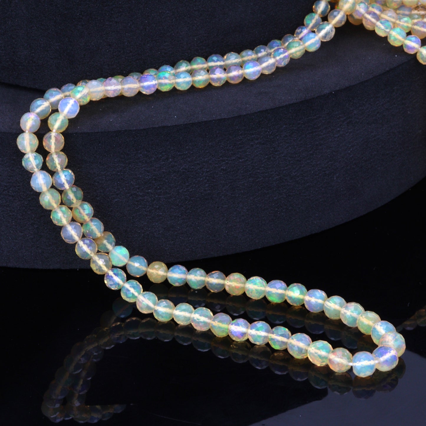 Yellow Ethiopian Opal 4mm - 5mm Hand Faceted Rounds Bead Strand