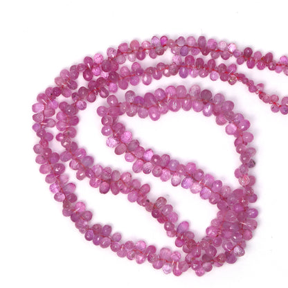 Pink Sapphire 4x2mm - 5x3mm Faceted Teardrop Briolettes Bead Strand