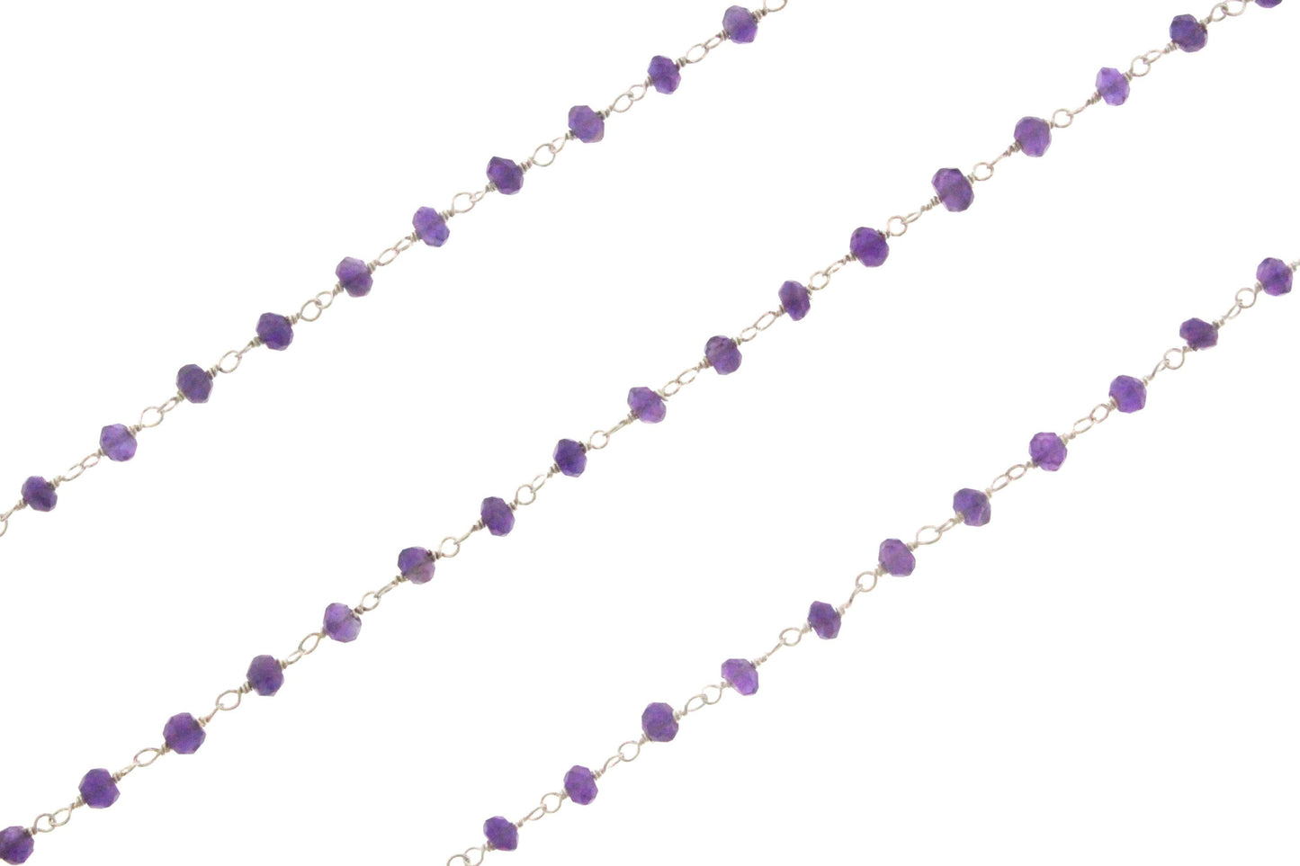Purple Amethyst 3mm Faceted Rondelles Rosary Chain Sterling Silver Wire Wrap Chain by the Foot