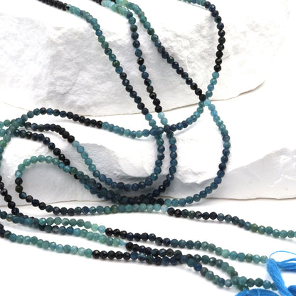 Ombre Blue Tourmaline 2mm Faceted Rounds Bead Strand