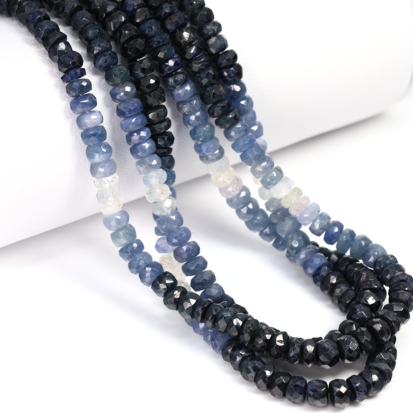 Ombre Blue and White Sapphire 4mm Hand Faceted Rondelles Bead Strand