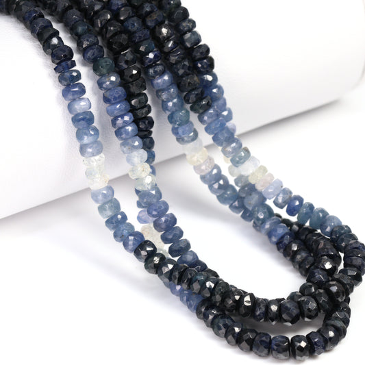 Ombre Blue and White Sapphire 4mm Hand Faceted Rondelles Bead Strand