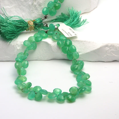 Apple Green Chrysoprase 6mm Faceted Heart Shaped Briolettes Bead Strand