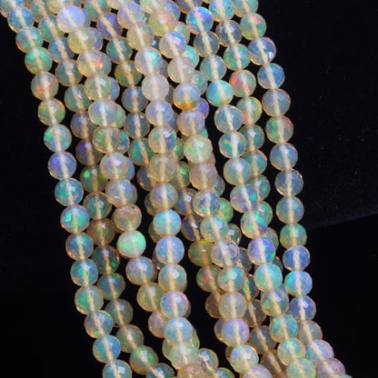 Yellow Ethiopian Opal 4mm - 5mm Hand Faceted Rounds Bead Strand