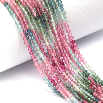 Watermelon Tourmaline 2mm Faceted Rounds Bead Strand