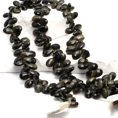 Cat's Eye Feldspar 9x7mm - 15x10mm Faceted Pear Shaped Briolettes Bead Strand