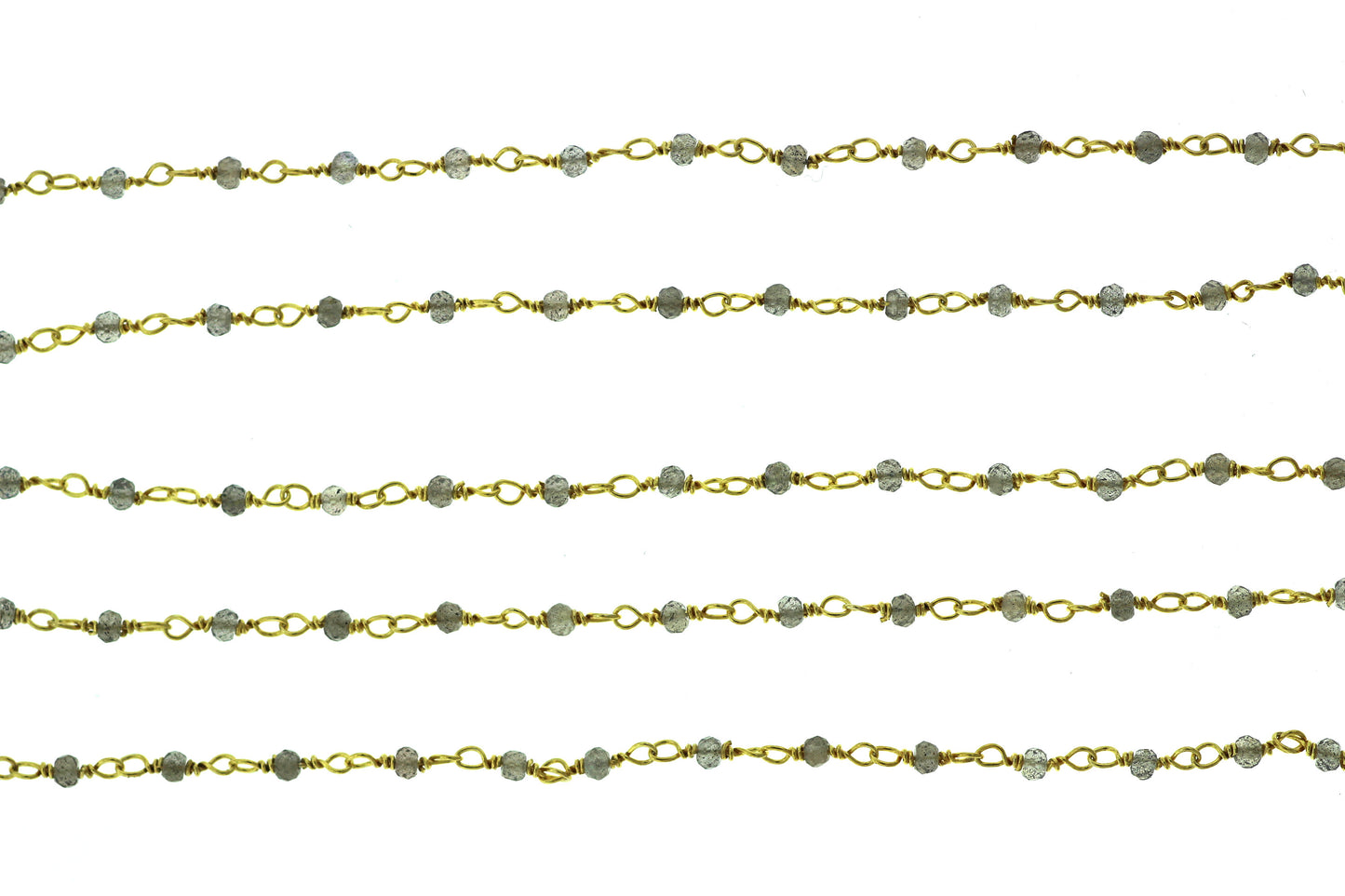 Coated Labradorite 2mm Faceted Rounds Rosary Chain Sterling Silver with Gold Plating Wire Wrap Chain by the Foot