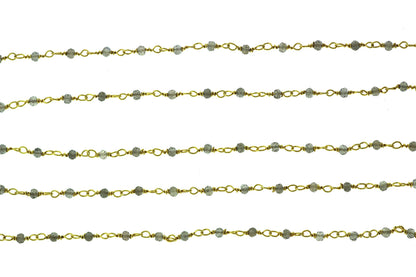 Coated Labradorite 2mm Faceted Rounds Rosary Chain Sterling Silver with Gold Plating Wire Wrap Chain by the Foot