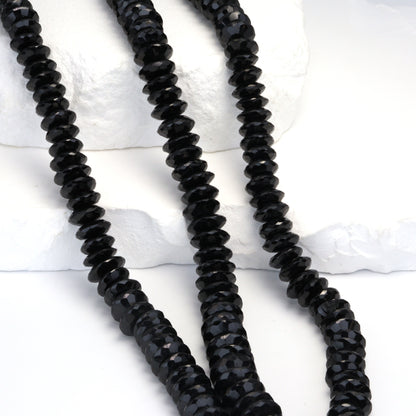 Black Spinel 10mm German Cut Faceted Rondelles Bead Strand
