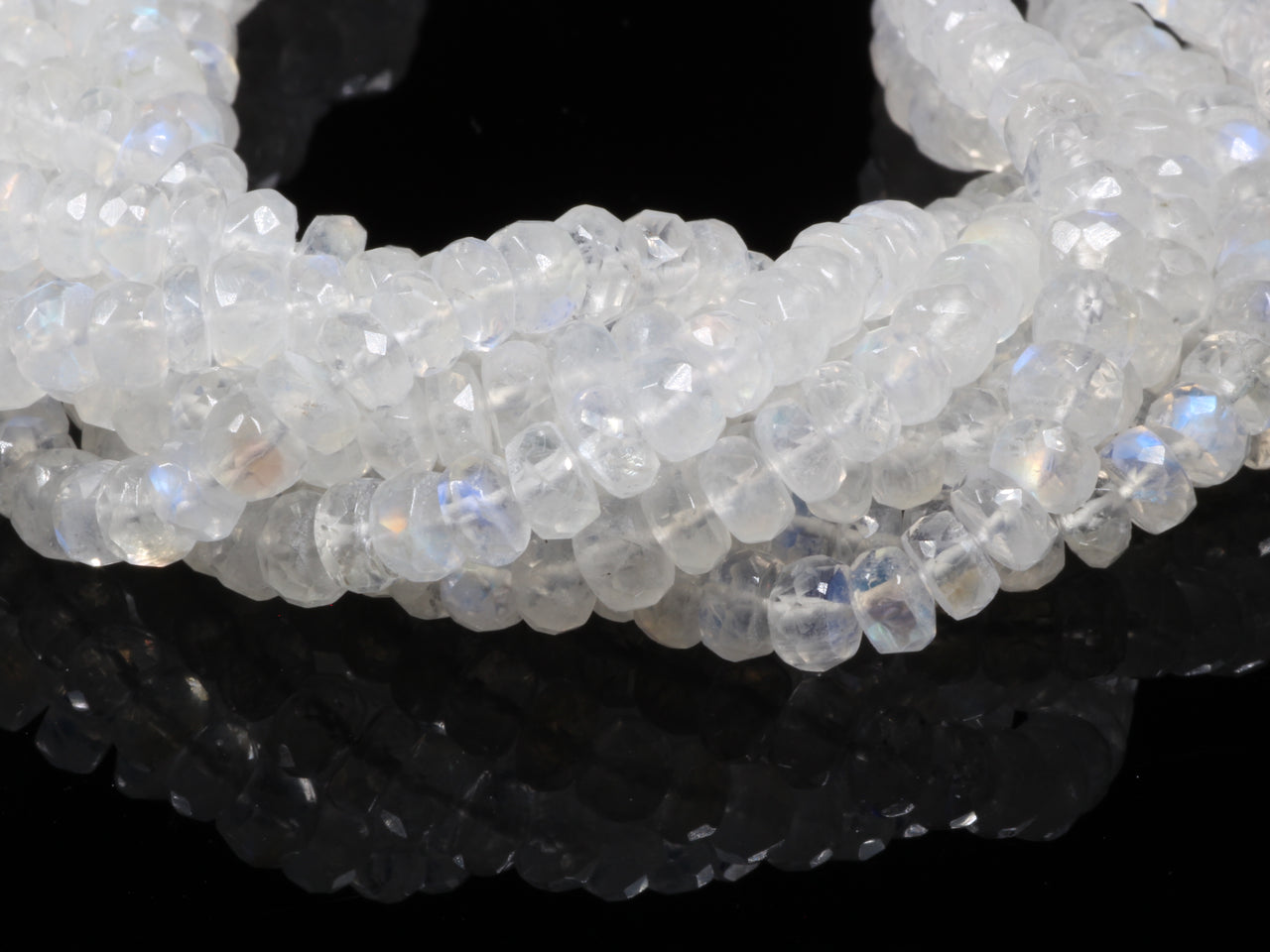Blue Rainbow Moonstone 4.5mm Faceted Rondelles Bead Strand