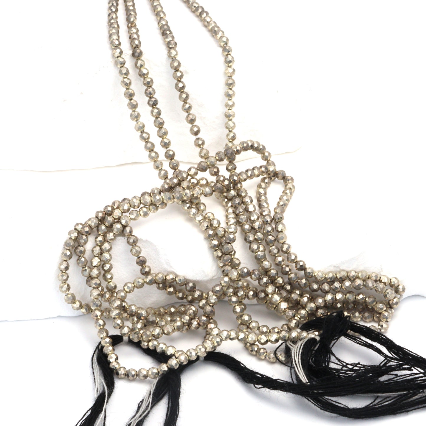 Silver Plated Pyrite 2.5mm Faceted Rounds Bead Strand