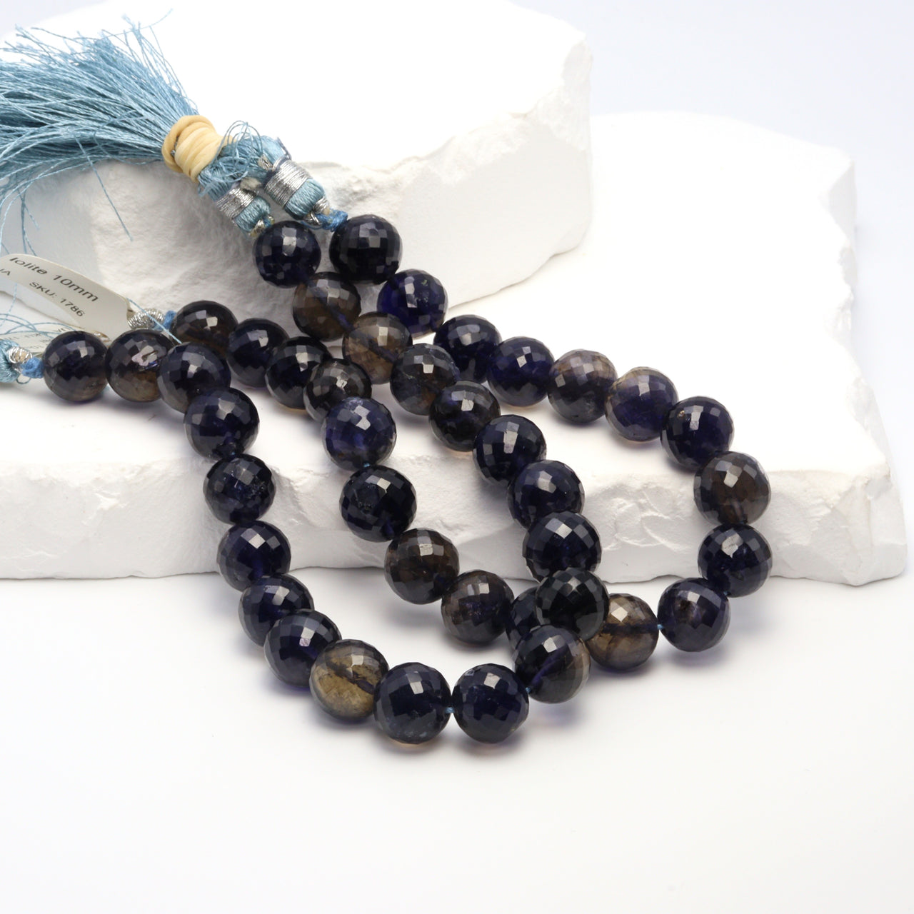 Blue Iolite 10mm Faceted Rounds Bead Strand