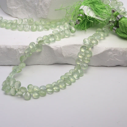 Green Prehnite 7x5mm Faceted Pear Shaped Briolettes