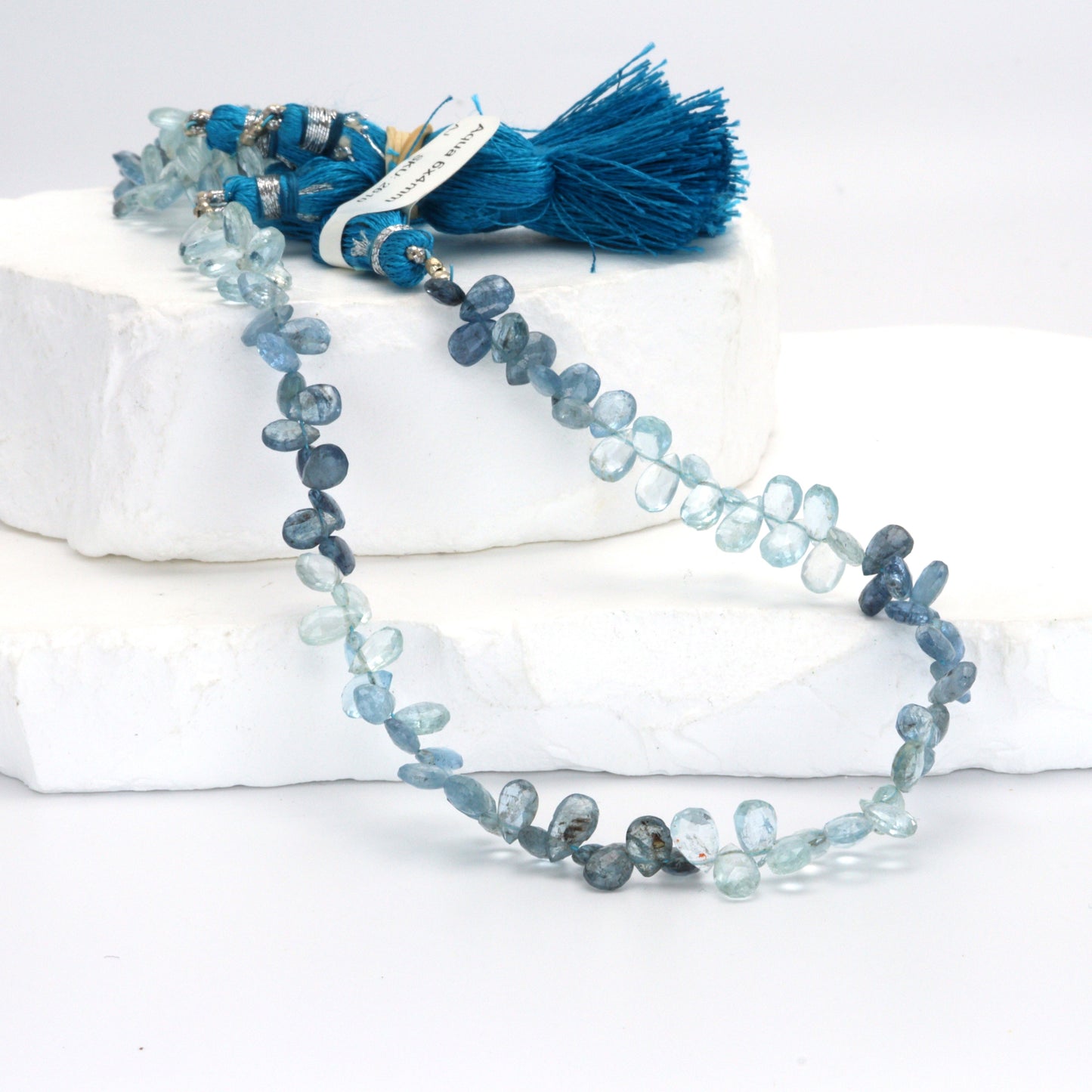 Blue Moss Aquamarine 6x4mm Faceted Pear Shaped Briolettes