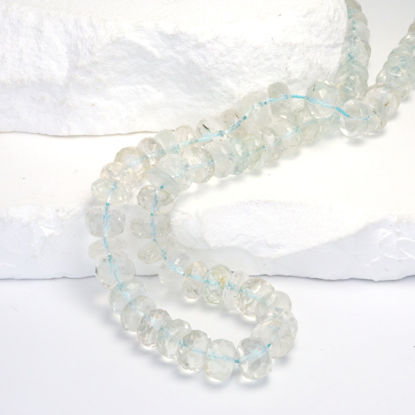 Pale Blue Aquamarine 9mm Faceted Rondelles Bead Strand