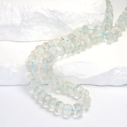 Pale Blue Aquamarine 9mm Faceted Rondelles Bead Strand